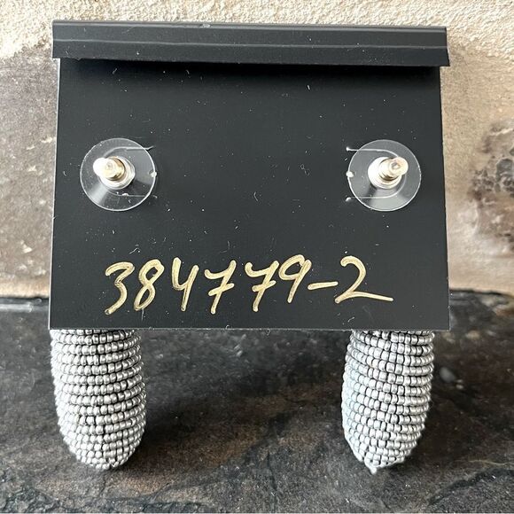 Noir Gray/Silver Beaded Teardrop Post Earrings. NWOT - Picture 2 of 2